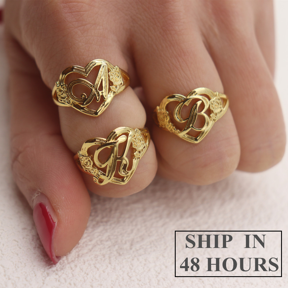 Wedding Z - Bague personnalisée en or avec initiales,