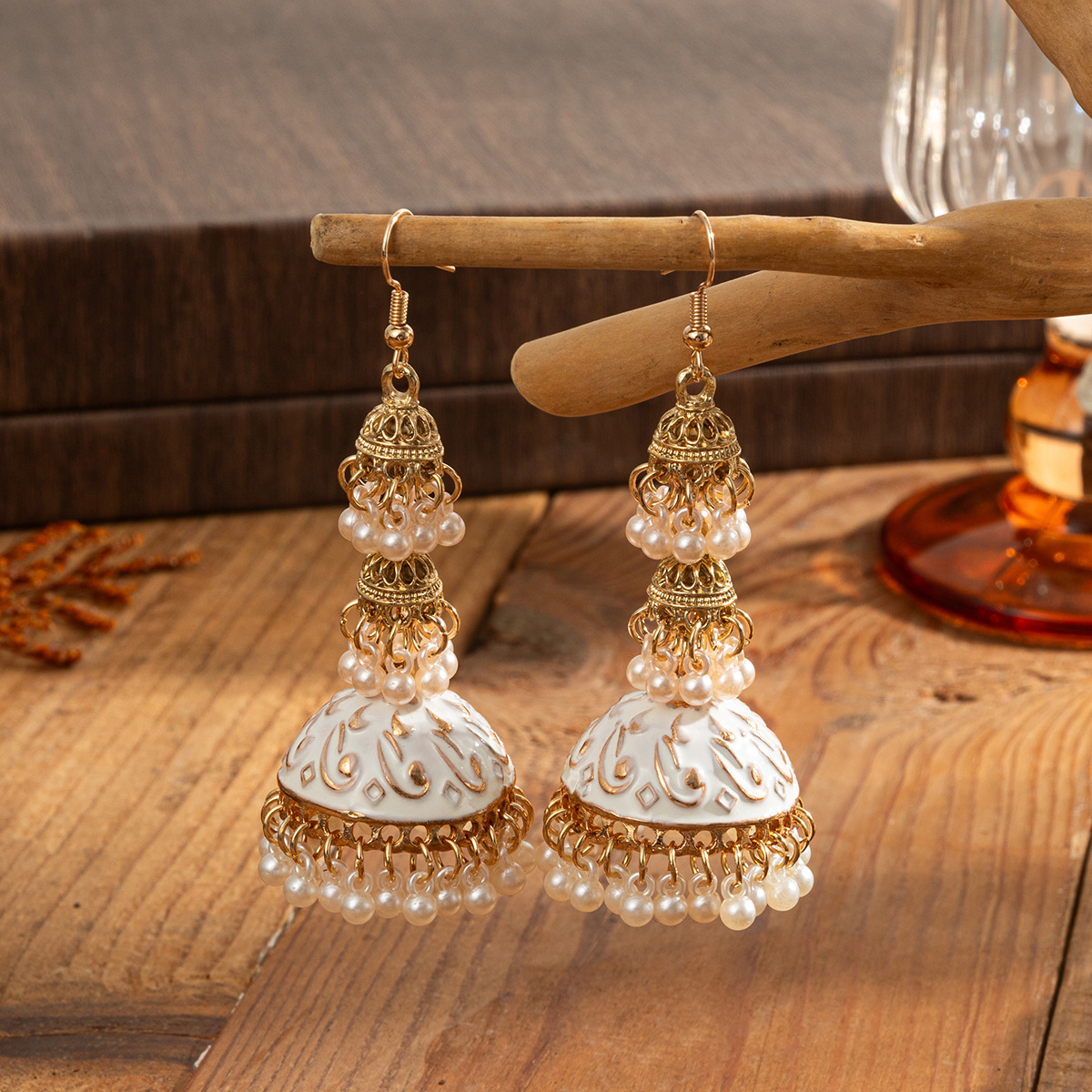 Indian Wedding Supply - Rétro ethnique couleur or Jhumka indien