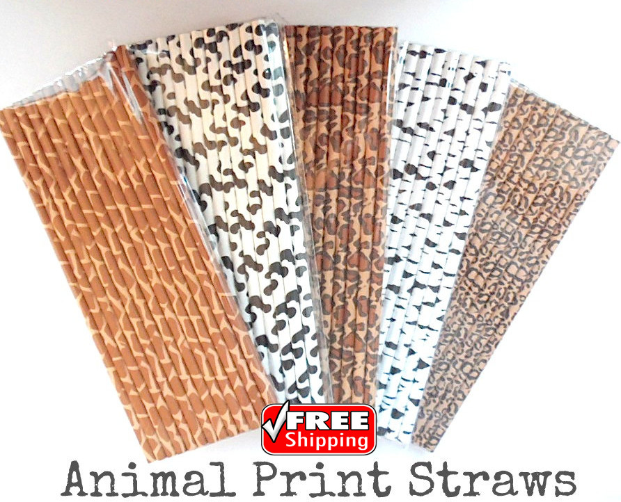 Wedding Zoo - Pailles en papier imprimé animal, pailles